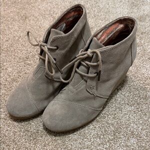 Toms Taupe Suede Wedge Ankle Booties